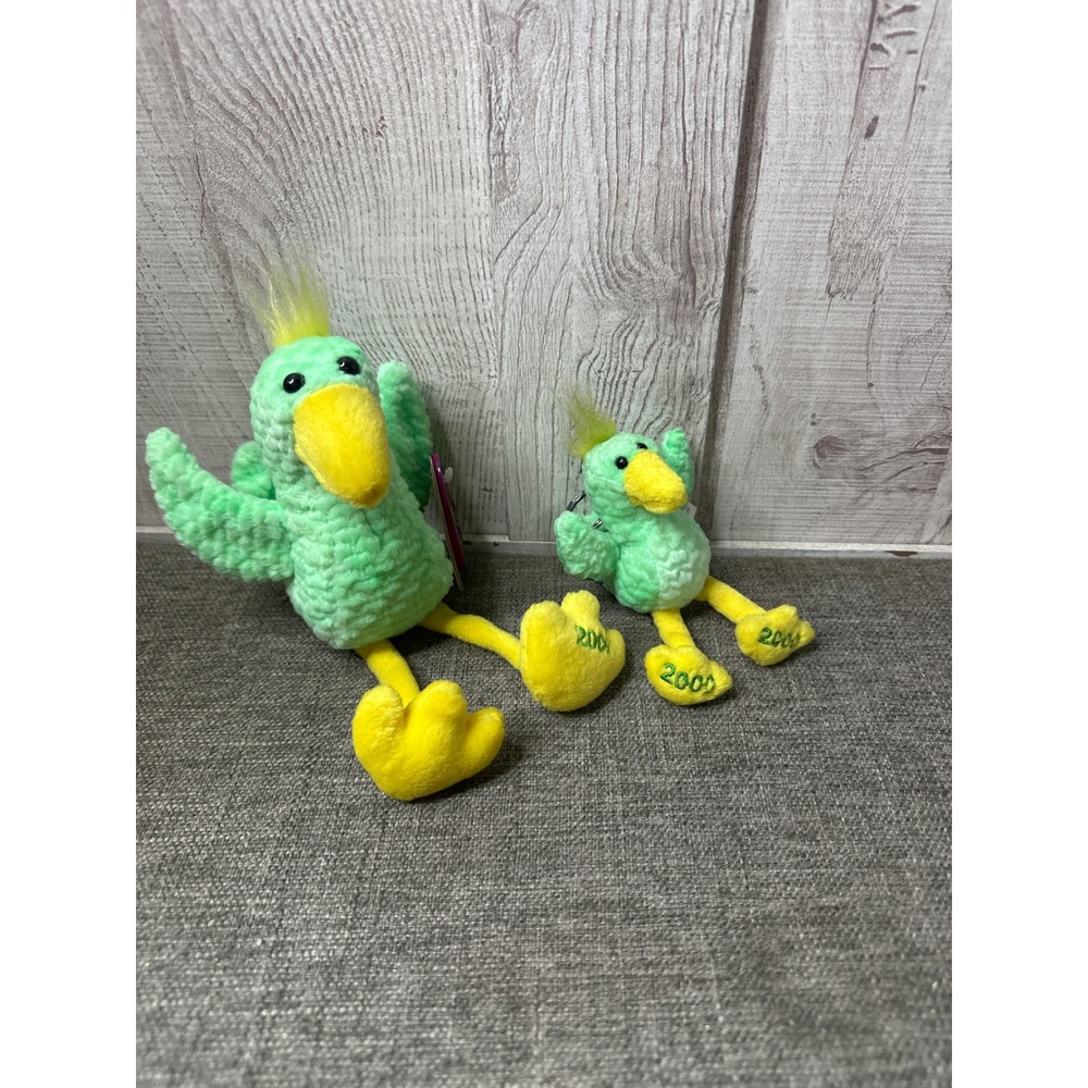 Avon Full O Beans Feathers the Bird Plush and Keychain Set Vintage 2000 Green